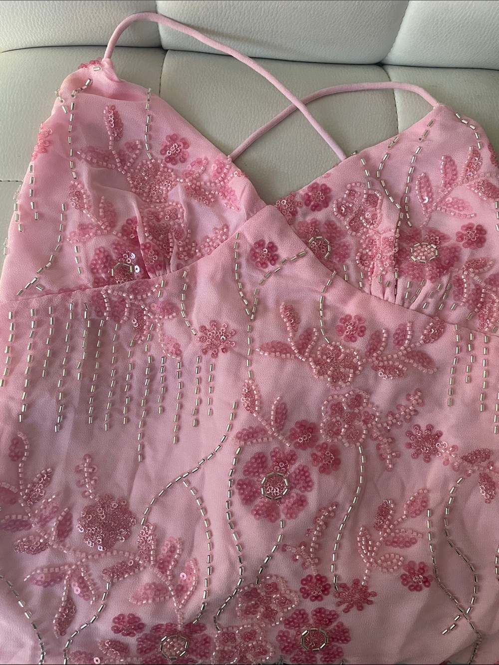 Pink Beaded Floral Cami Dress